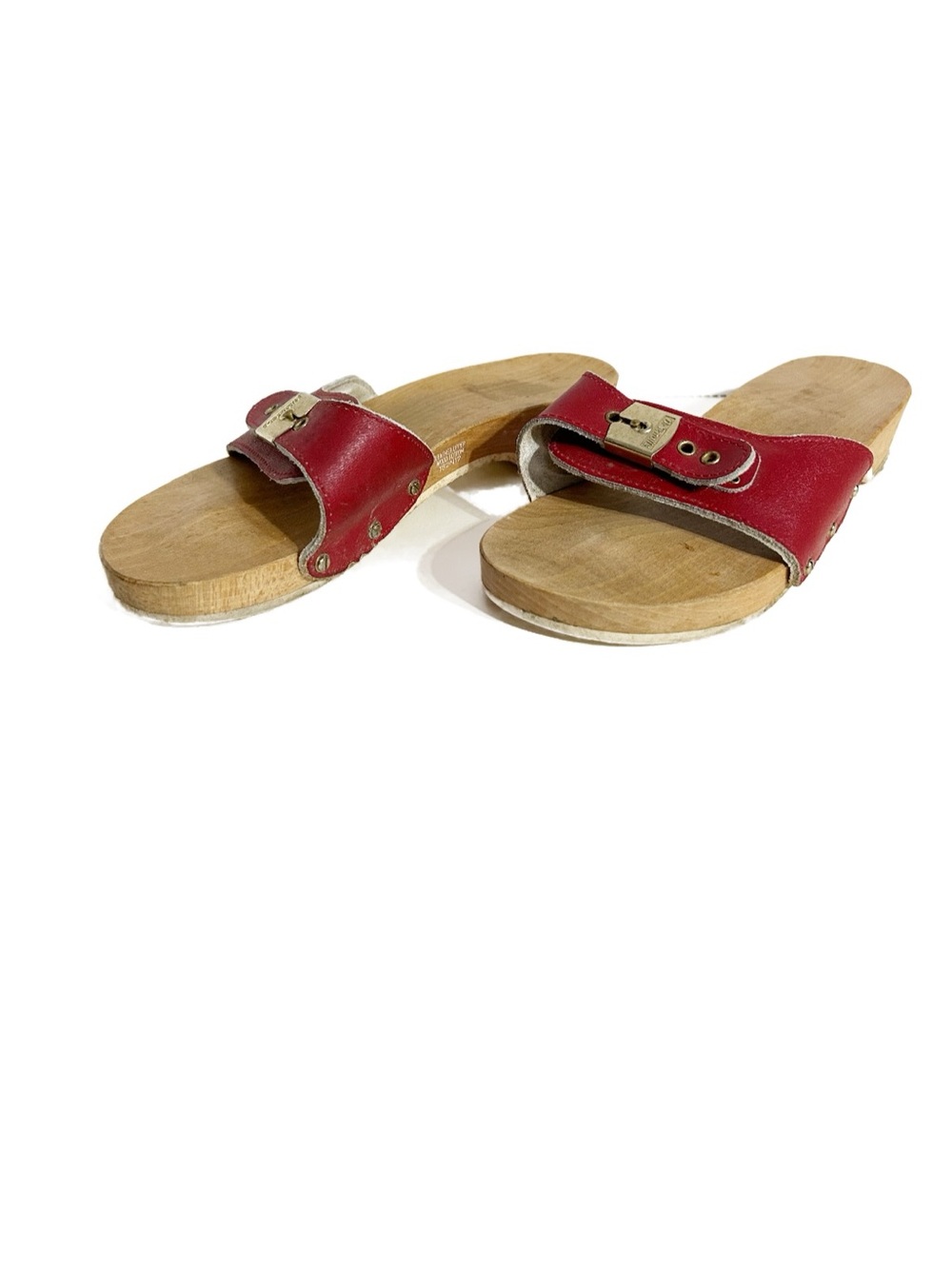 Vintage Dr. Scholl’s Original Adjustable Leather Front Strap Red Iconic 70's❤️‍🔥